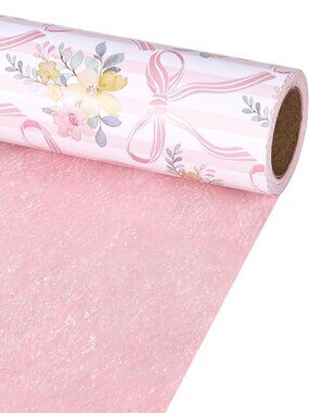 Reversible Bow Wrapping Paper Roll, Pink Bow and Floral Design 🎀💐
